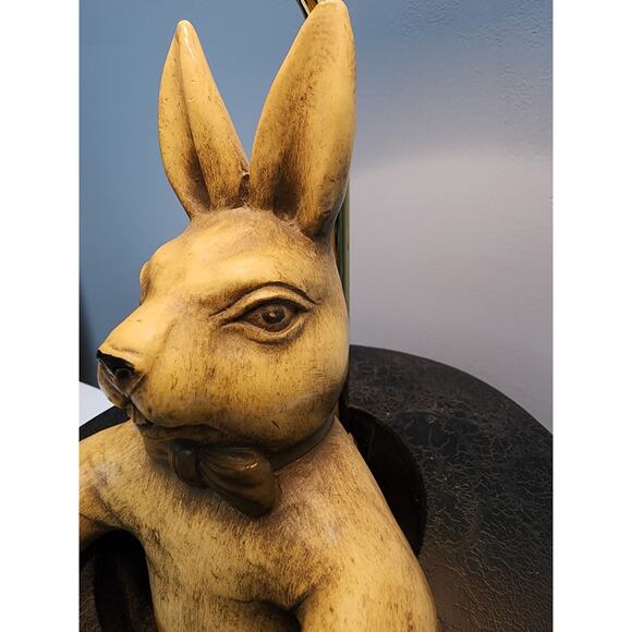 Vintage Whimsical Rabbit in Hat Table Lamp – Brass & Rustic Gold Base, 22" Tall - Picture 5 of 16